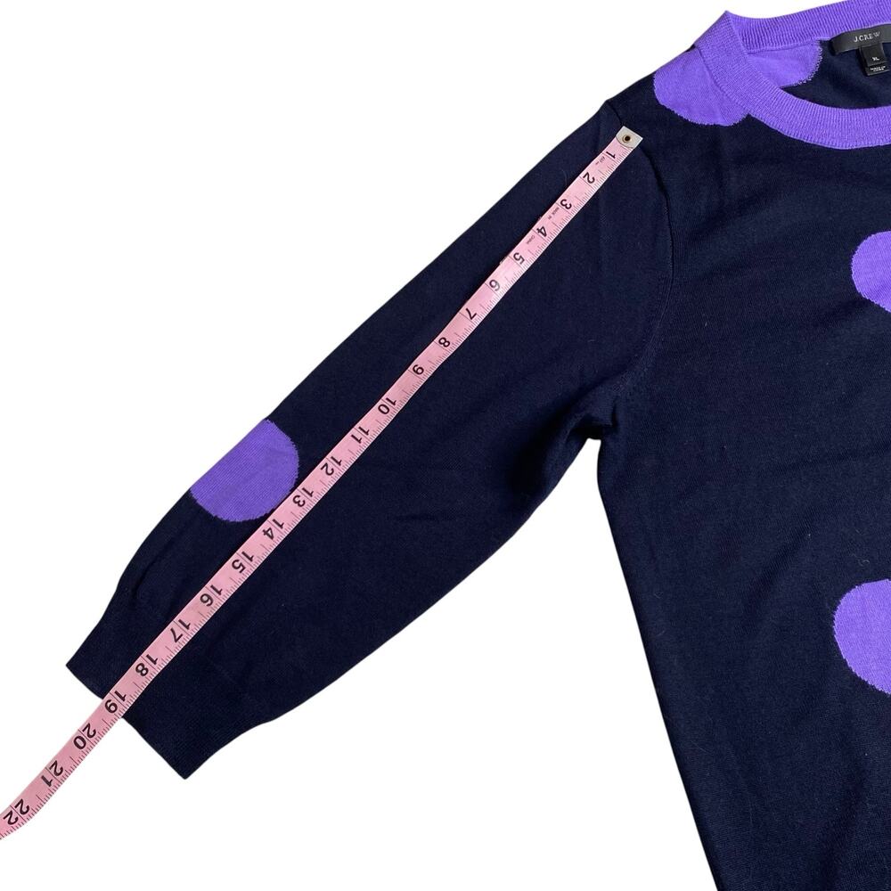 J. Crew Tippi Merino Wool Sweater Navy Blue Purple Polka Dot Knit Crewneck Sz XL - Picture 12 of 13
